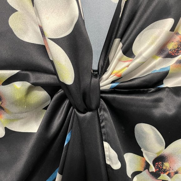 FASHION NOVA Sugar Sweet Satin Dress (Sold Out) - Black (Floral) - Size M - Picture 3 of 7